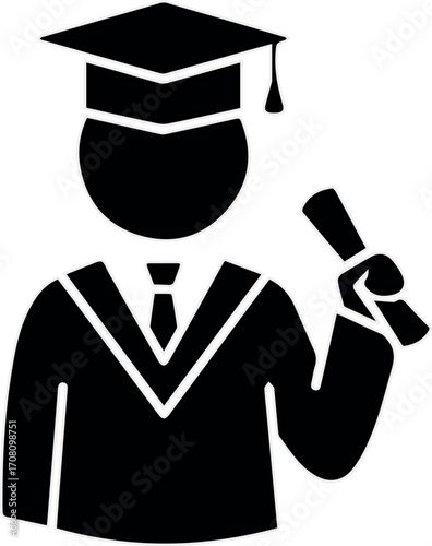 graduate student icon, academic success symbol, education achievement, graduation ceremony vector design