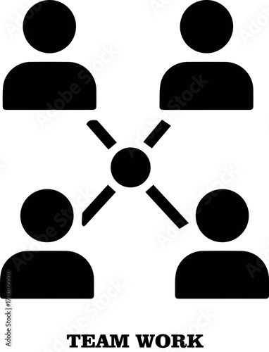 teamwork icon showing four people connected together symbolizing collaboration unity partnership support