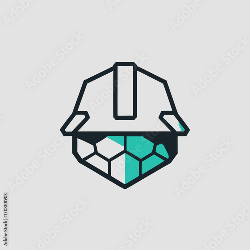 Abstract structural helmet logo representing construction resilience and innovation
