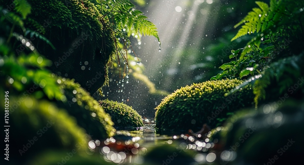 Fototapeta premium Forest stream mossy rocks