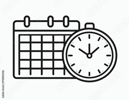 Calendar and Clock Icon Representing Time Management and Scheduling.