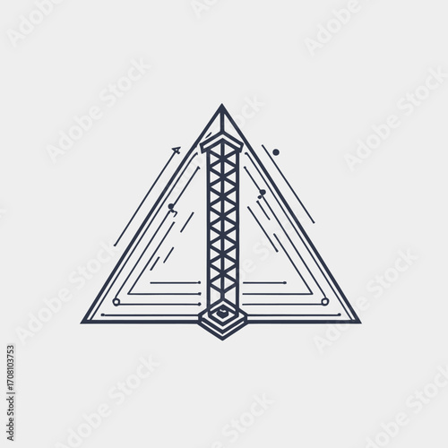 Geometric abstraction: Tower within a triangular frame conveying conceptual architecture
