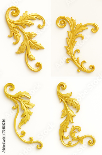 Golden Baroque Corner Floral Ornaments Set
