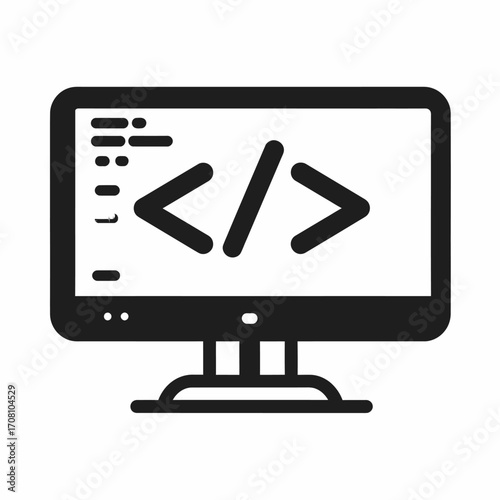 Computer Monitor Displaying Code and HTML Tags Icon.