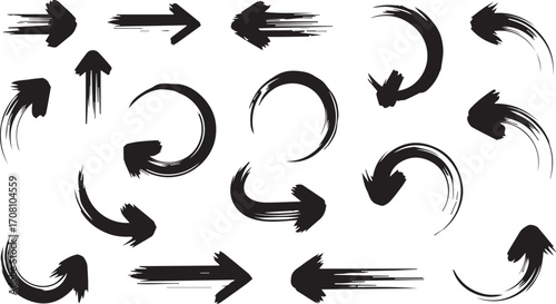 Vector art of collection of handdrawn brush stroke arrows