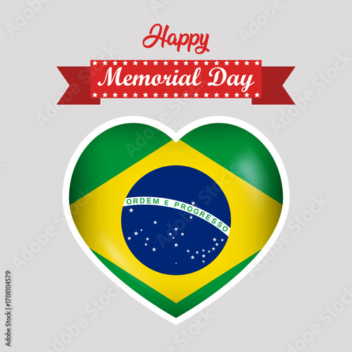 Happy Memorial Day Brazil Flag Heart Banner