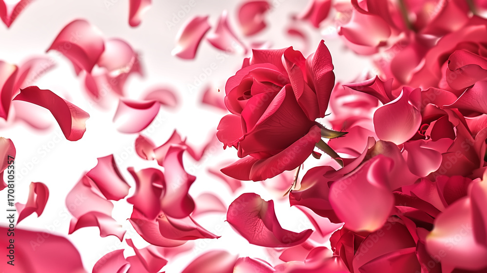 Fototapeta premium Rose petals spiraling like quantum entanglement loops, delicate