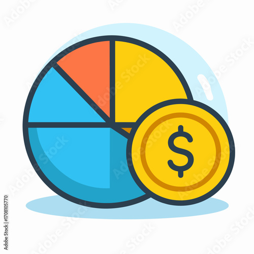 Financial Pie Chart and Dollar Coin.