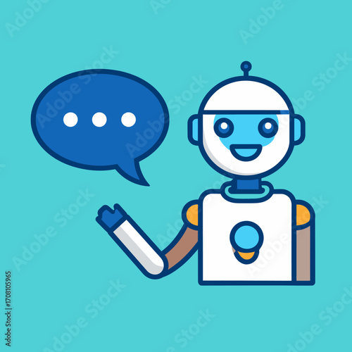Friendly Robot Chatbot with Speech Bubble Illustration.