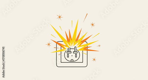 Electrical short circuit causes spark, with dangerous plug socket overloading, creating electricity spark effect. Electrical short circuit can cause fire hazard, posing danger in home and workplace.