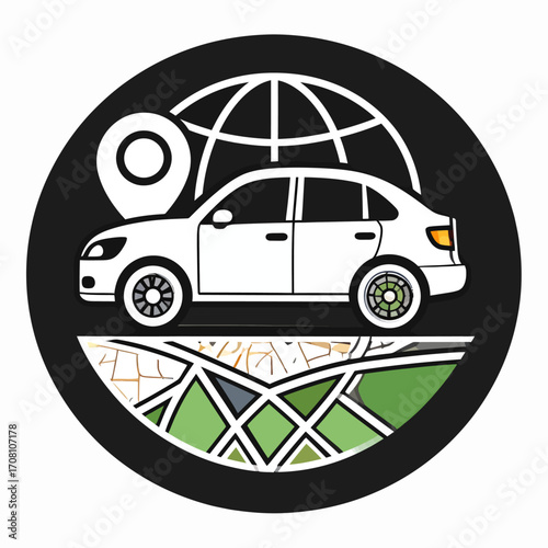 Modern car navigation and global travel concept illustration.