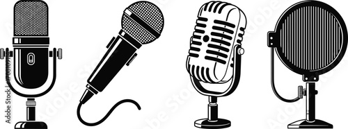 Retro and modern microphone vector set with vintage, studio, podcast, and broadcast designs for music, audio, and recording themes