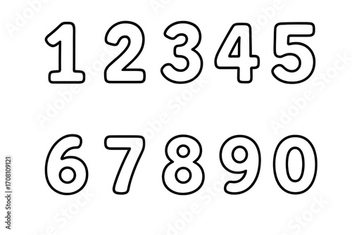 Set of outline numbers for educational purposes. Vector digits from 0 to 9. Simple font for children's learning, math workbooks, coloring books and design projects.