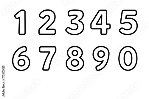 Set of simple outline numbers for educational purposes. Collection of cartoon digits from 0 to 9 for kids learning math. Vector typography for coloring book pages and design.