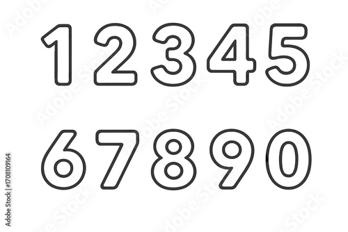 Set of simple outline numbers from zero to nine. Vector digits for educational purposes, learning to count, and modern design. Clean line art font for kids and coloring.