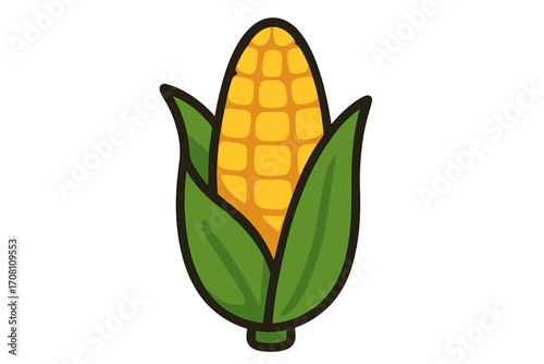 Corn icon in flat design. Vector cartoon illustration of fresh sweetcorn on the cob. Isolated vegetable symbol for healthy organic food, agriculture, harvest, vegetarian, and farm concepts.