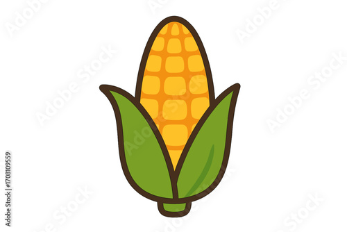 Corn on the cob flat vector icon. Cartoon vegetable illustration. Healthy organic food symbol for agriculture, harvest, and farm concepts. Sweetcorn maize design element.