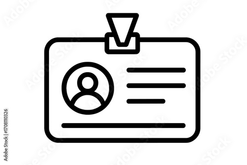User ID card icon vector. Identification badge graphic. Line art symbol for personal identity, employee pass, security access, member profile, and contact information.