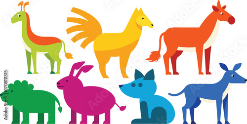 Vibrant cartoon animal collection isolated on white background in flat design