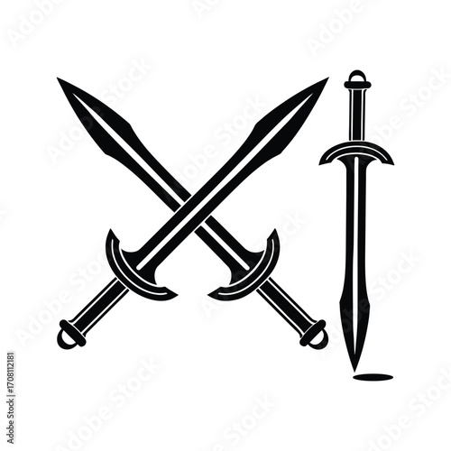 Black and white silhouette two crossed swords