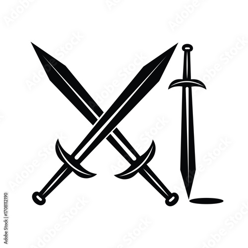 Black and white silhouette two crossed swords