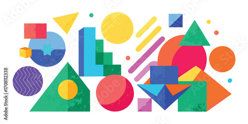 Abstract geometric composition with textured shapes vibrant creative design bright colors contemporary art modern vector background creative illustration