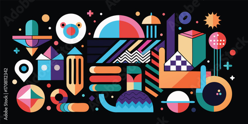 Abstract geometric composition colorful shapes illustration vector design creative background modern art style decorative graphic resource artistic element