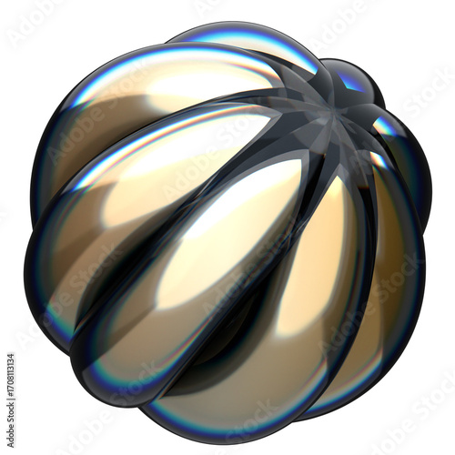 Shiny, Reflective, Geometric Sphere with a Polished Metallic Surface and Subtle Rainbow Hues