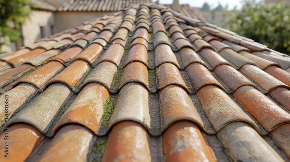 Fototapeta premium Terracotta roof tiles, close-up view