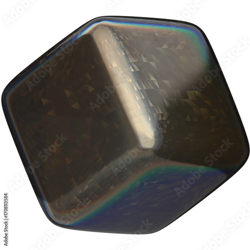Iridescent Abstract Cube with Rainbow Sheen Modern Art Object