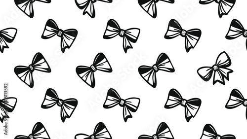 Black and white bow tie repeat pattern hand drawn style seamless design wrapping paper textile fashion holiday celebration decoration gift
