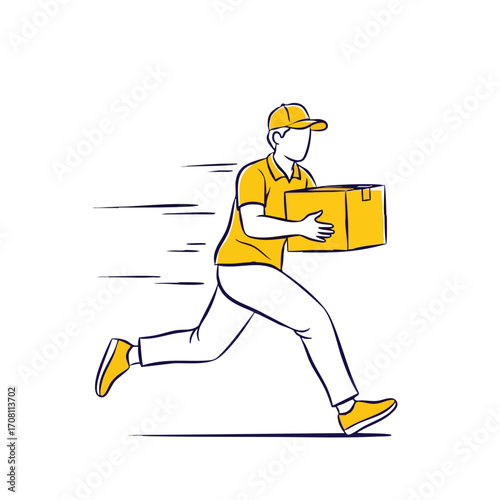 Fast Delivery Man Running with Package Illustration.