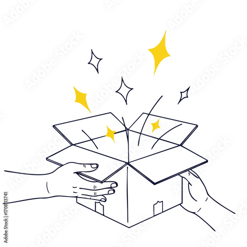 Open Cardboard Box with Sparkling Surprise Hand Delivery.
