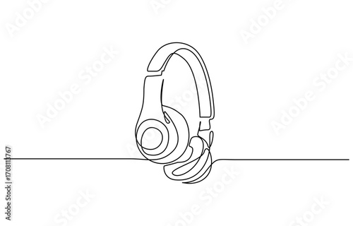 Continuous one line drawing of Headphone music gadget vector illustration. Editable outline