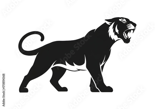 Isolated black and white lion vector illustration with a wild predator silhouette