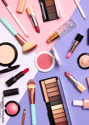 Wallpaper Mural professional makeup tools. Makeup products. A set of various products for makeup. Vertical photo format Torontodigital.ca