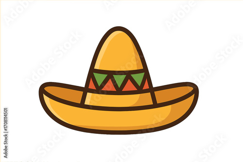 Mexican sombrero hat flat icon. Cinco de Mayo festival party accessory. Traditional Mexico culture symbol. Vector cartoon graphic for holiday travel design concept isolated.