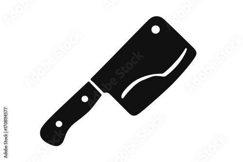 Meat cleaver icon. Butcher knife vector silhouette. Kitchen chopper tool for cutting meat. Steel blade for cooking or butchery. Chef equipment symbol. Food preparation utensil.
