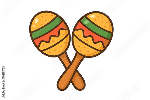 Maracas vector icon. Cartoon illustration of a pair of colorful crossed rumba shakers. Musical instrument symbol for Latin, Mexican, Spanish music, fiesta and party.