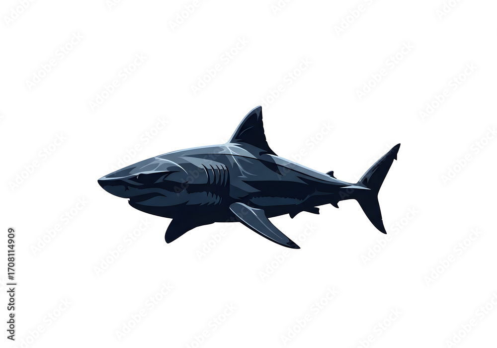 Fototapeta premium A menacing great white shark swims through the deep blue ocean, a powerful predator of the marine wildlife