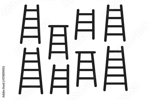 Ladders to success concept. Metaphor for career growth, progress, and opportunity. Climbing the corporate ladder. Business ambition, steps to success, hierarchy, level up.
