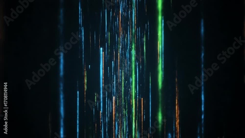 Abstract vertical light trails streak upwards, leaving luminous paths in a fast-paced, seamlessly looping video modern, graphic, vertical