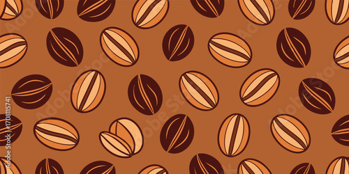 Coffee bean seamless pattern vector background for restaurant cafe and coffee shop menu design with brown and beige colors