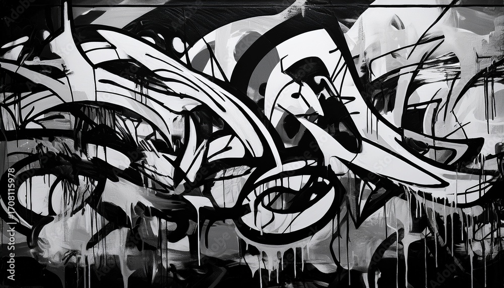 Naklejka premium black and white graffiti on the wall abstract background for design