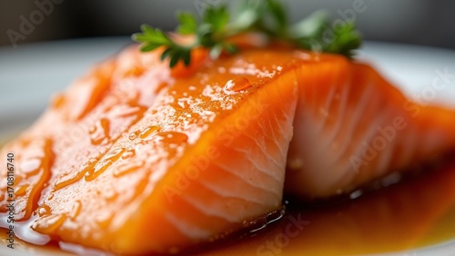 Glazed Salmon Steak With Parsley Garnish