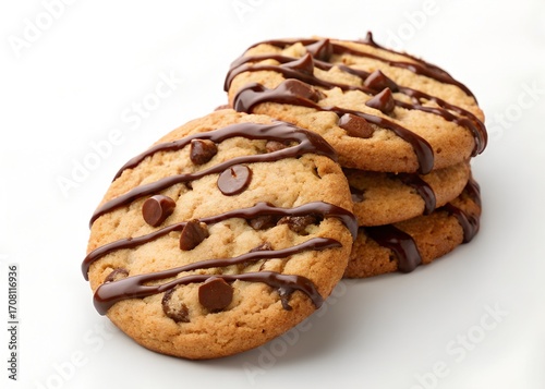chocolate chip cookies with chocolate drizzle a delicious treat