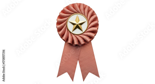 Φωτογραφία Isolated decorative rosette award, military merit badge with gold star and peach