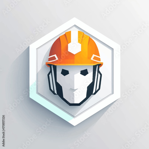 Modern industrial technology: stylized robotic engineer emblem design concept
