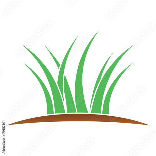 Green Grass Blades Growing From Brown Earth, Simple Vector Illustration