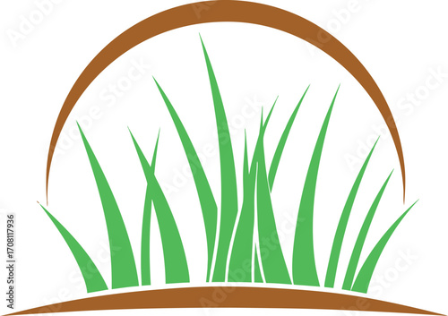 Green Grass Blades on a Gray Ground Line  Simple Vector Illustration